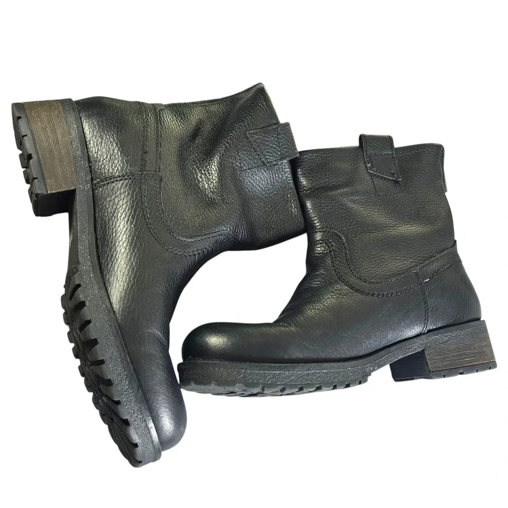 Bullboxer Molly Black Leather Ankle Boots Womens 9M Back‎ Zip Lug Sole Portugal